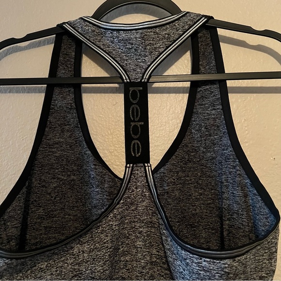 BEBE Heathered Gray / Black Tank Top, Sleeveles.  Size Women's Large  Racerback - Picture 4 of 5